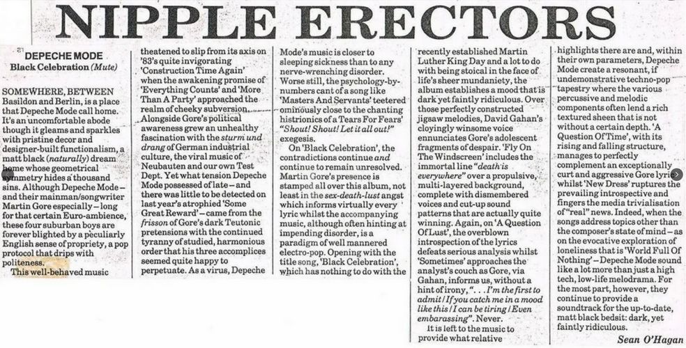 Sean O’Hagan critique 'Black Celebration' dans New Musical Express 1986.jpg